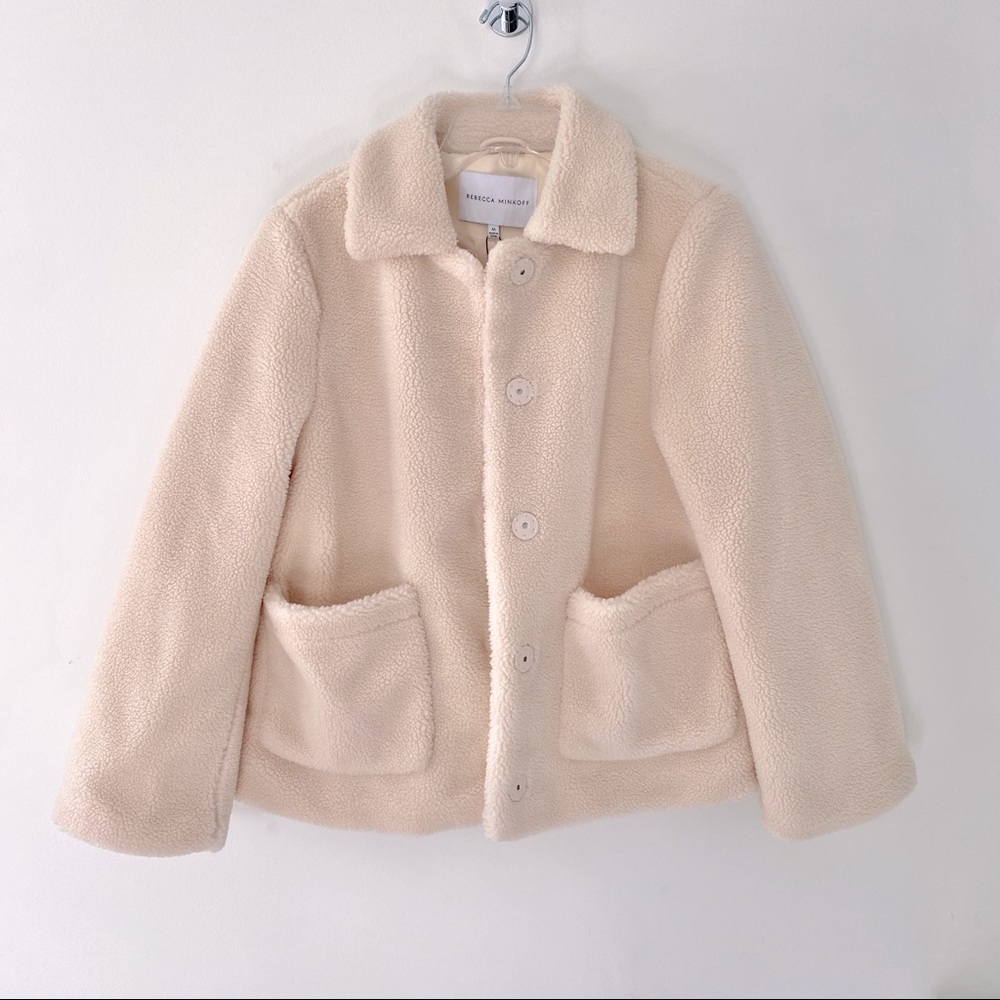 Rebecca Minkoff Women's Harley Teddy Fleece Collared Jacket Beige Medium RM905P